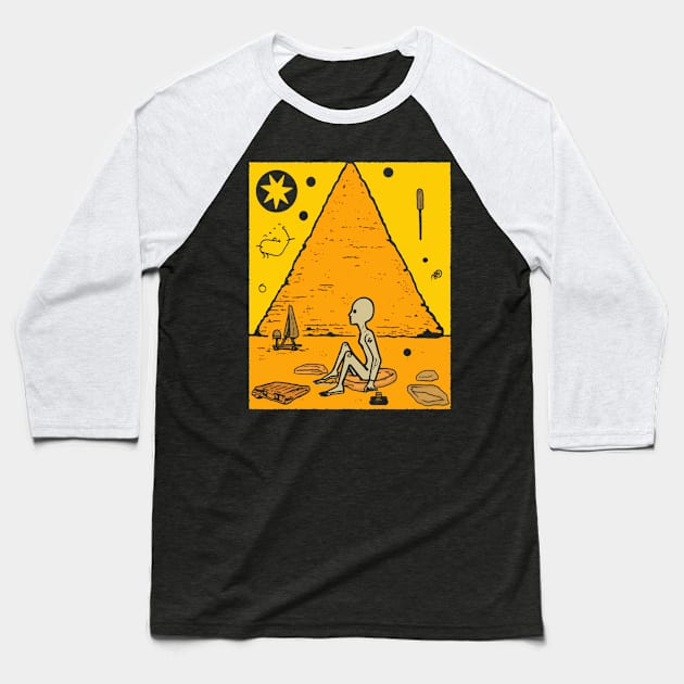 Ancient Egyptian Alien Pyramid Illustration - Extraterrestrial Art Baseball T-Shirt by Soulphur Media